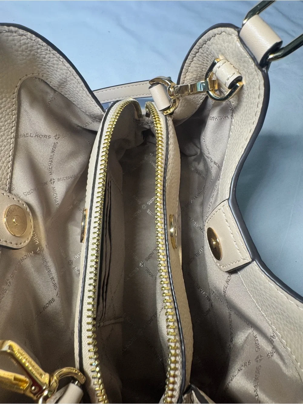 Michael Kors Taupe Pebbled Leather Shoulder Bag with Gold Hardware